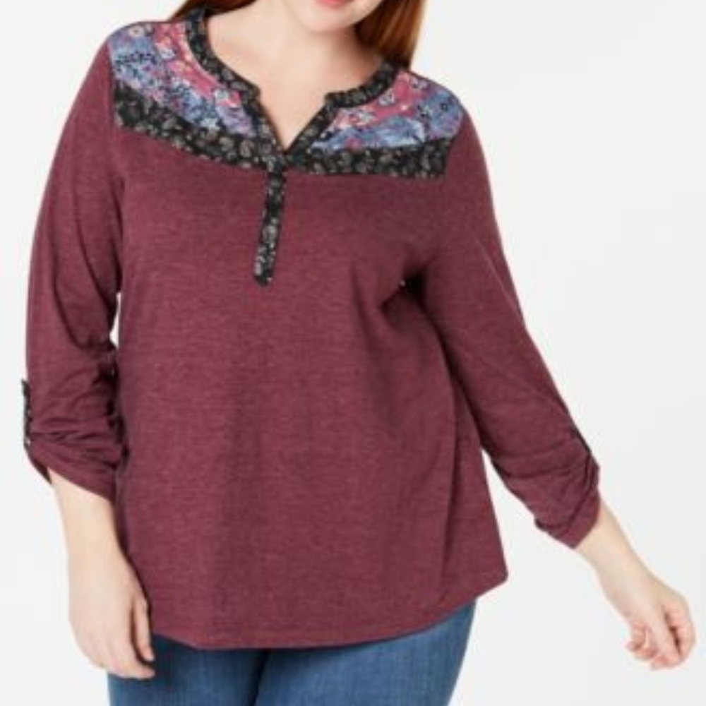 NWT Style & Co Plus Size printed split-neck top